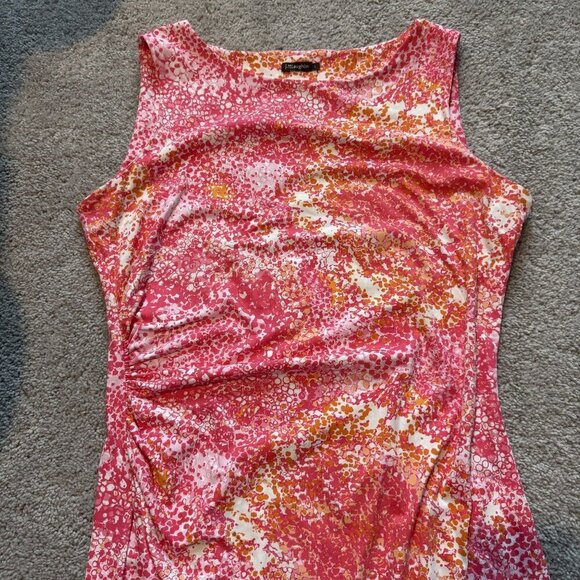 J. McLaughlin Catalina Cloth Rouched Tank Top Midi Dress Orange Pink Floral L - Picture 4 of 9